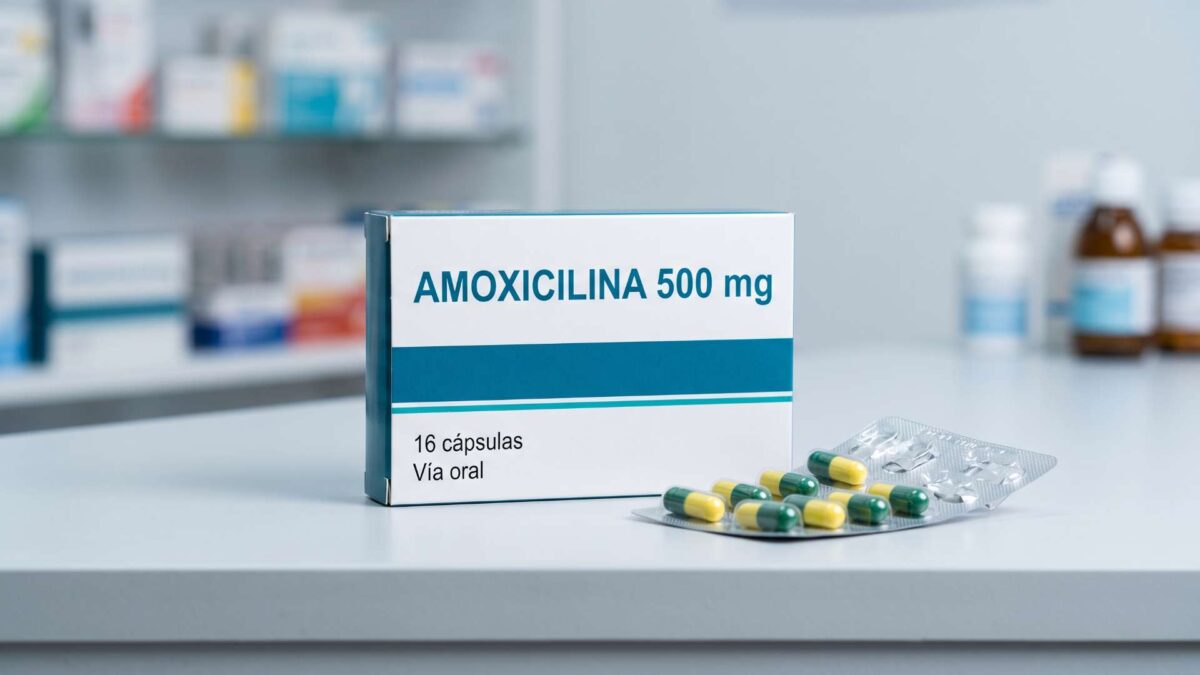 ¿Se puede comprar amoxicilina sin receta? 3 Caja de amoxicilina 500 mg y blister de capsulas sobre el mostrador de una farmacia