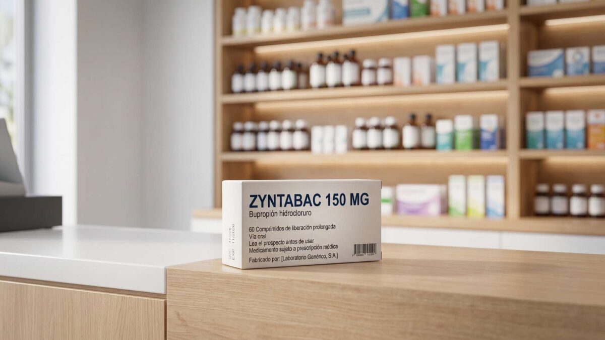 ¿Se puede comprar Zyntabac sin receta médica? 3 Caja de Zyntabac 150 mg bupropion sobre el mostrador de una farmacia para dispensar con receta medica.