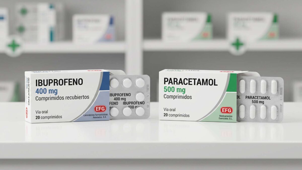 ¿Qué medicamentos se pueden combinar con seguridad y cuáles no? 3 Cajas de ibuprofeno y paracetamol en un mostrador ilustrando qué medicamentos se pueden combinar con seguridad