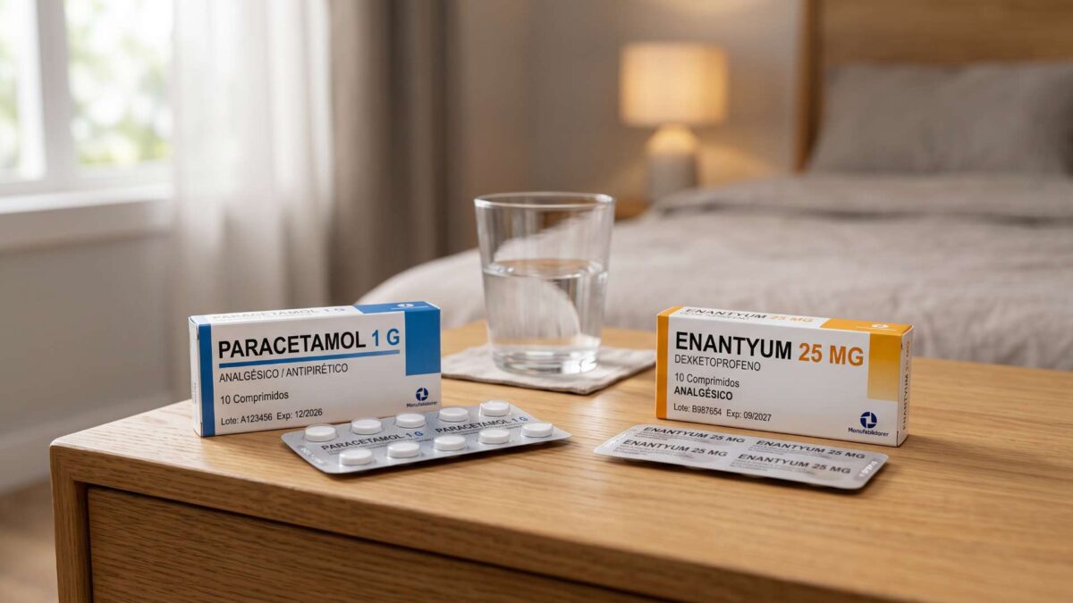 ¿Se puede tomar paracetamol y Enantyum a la vez? 3 Cajas y blísteres de paracetamol 1 g y Enantyum 25 mg junto a un vaso de agua en una mesita de noche.
